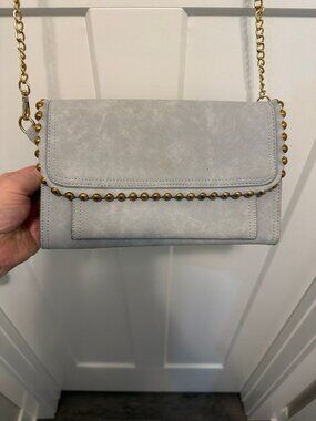 Big Buddha Gray Suede Flap Clutch/Crossbody Bag